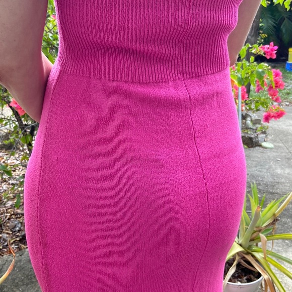 Vintage Hot Pink Button Down Halter Wool Long Maxi Dress! - Picture 5 of 6